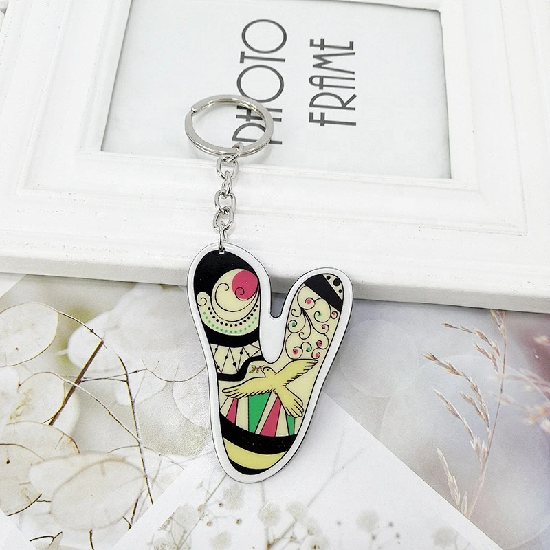 26 letters English ephabets full printing cartoon acrylic keychain bag keyring