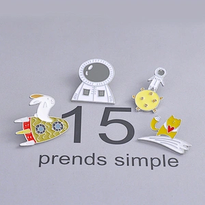 Cartoon Moon Astronaut Brooch Cute Rocket Rabbit Cat Space Enamel Pin Badge