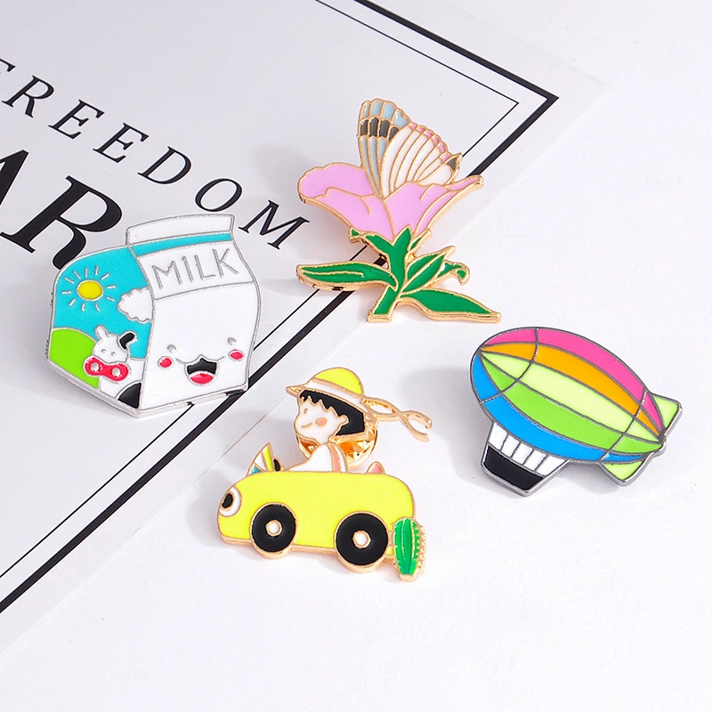 Cute Korean Girl Flower Pins Brooch Milk Box Colorful Hot Air Balloon Enamel Pin Badge Custom