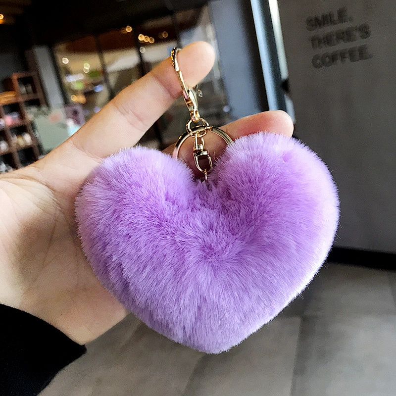 Different Color Versions Heart Keychain Pink Heart Pom Pom Keychains