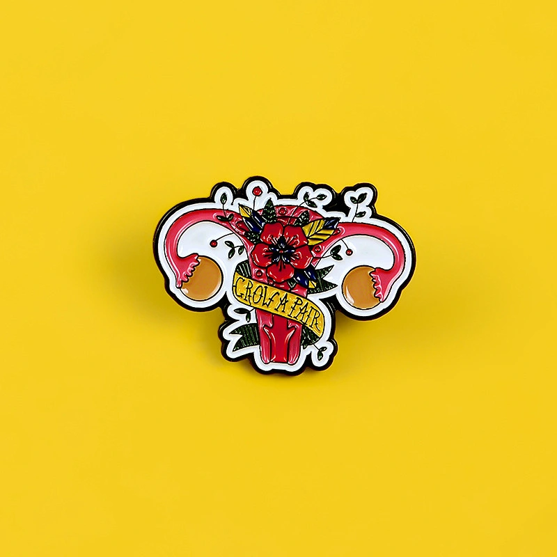 uterus organ protection feminism flower collar brooch lapel pin