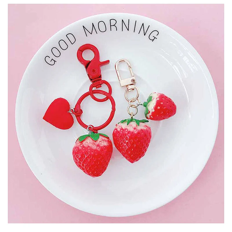 Simulation Fruit Keychain Cartoon 3D Cute Strawberry Bag Pendant Resin Keychain