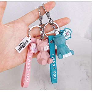Korean Creative Geometric Cut Face Small Animals Keychain Dinosaur Cat Keychains