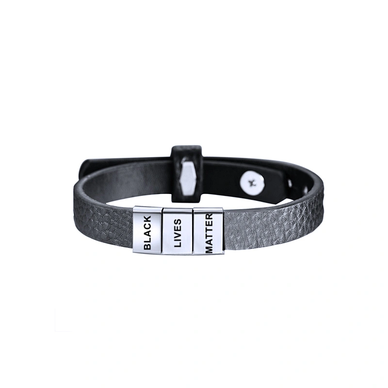 Adjustable I CAN'T BREATHE Leather Bracelet Black Lives Matter Stainless Steel Bracelet