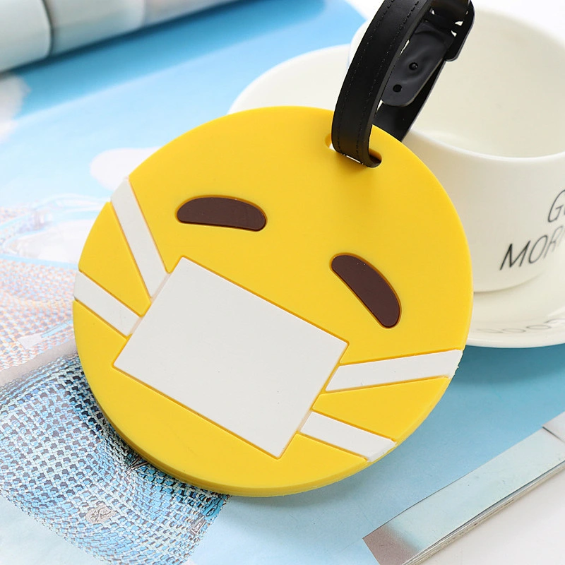 Cartoon Emoji Face Soft PVC Luggage Tags Round Silicone Luggage Tag Custom