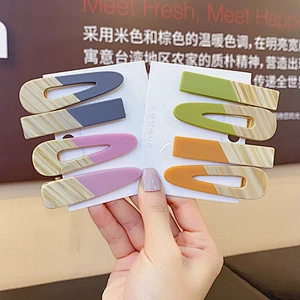 Korean Fashion Wood Grain Women Hair Clip Accessories Simple Jelly Color Geometric Girls Hair Clip Wholesale