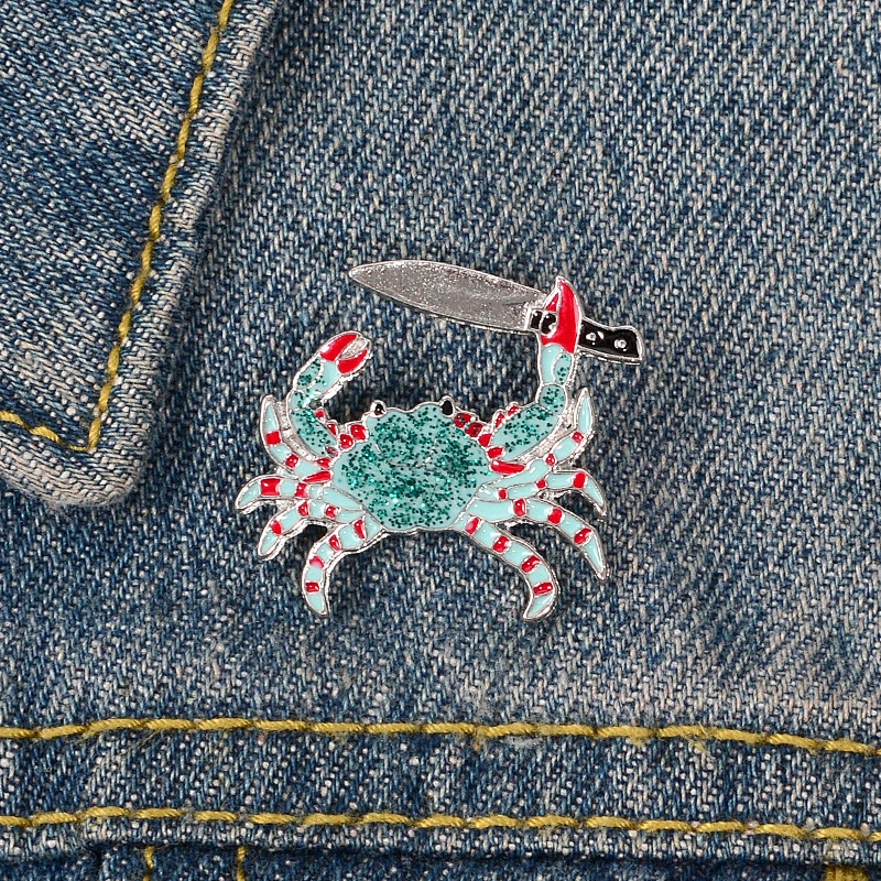 New Cartoon Personalized Crab Brooches Glitter Enamel Pin Badges Wholesale Bulk Brooch