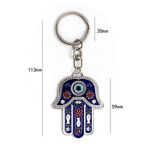 Palm of hand fatima turkey blue evil eye enamel metal keychain