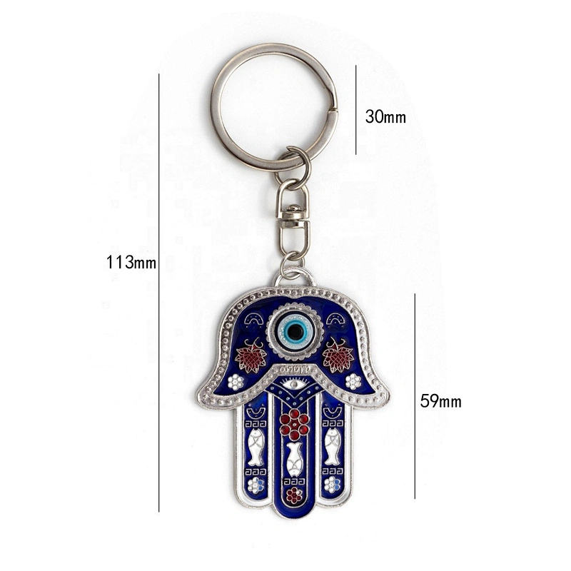 Palm of hand fatima turkey blue evil eye enamel metal keychain