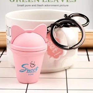 Cute cat Colorful Tea with milk cup Keychain  for bags decoration