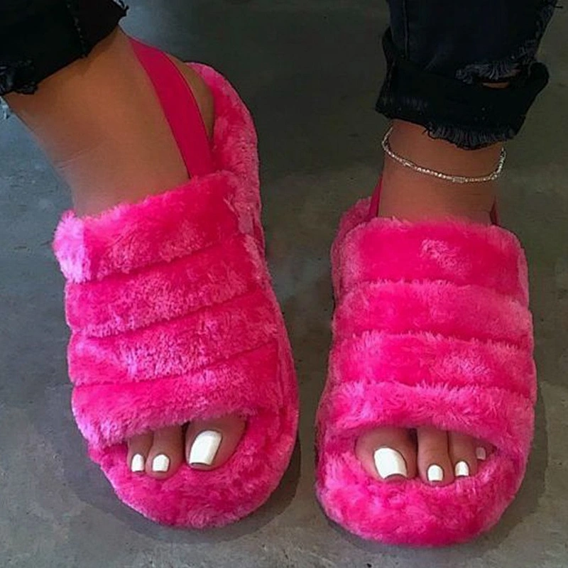 Slope Heel Platform Slippers Female Women's Fluffy Warm slippers