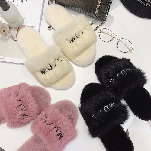 Fashion Home Fur Plush Slippers Indoor Women's Slippers