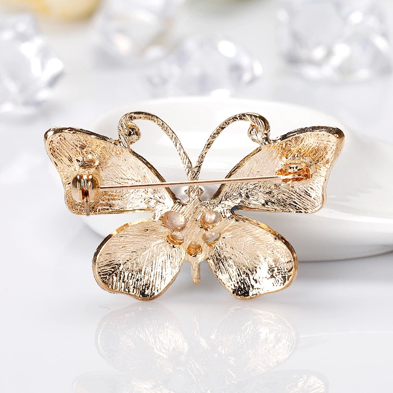 Colorful Fashion Butterfly Brooch with Pearl for Women