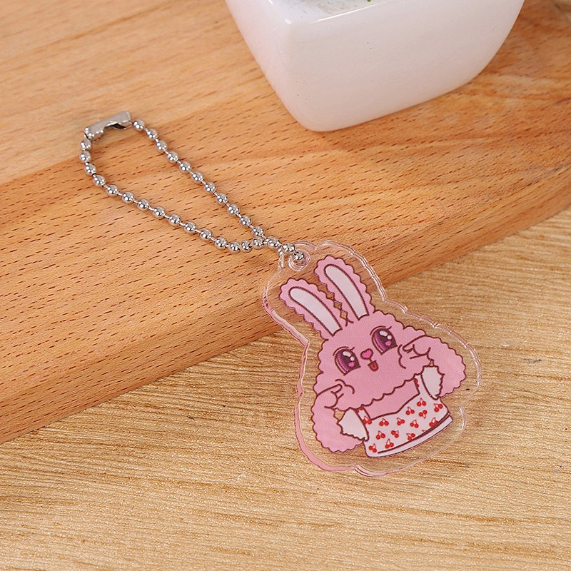 Korean Style Cute Acrylic Double Sides Bead Keychain Custom Cartoon Keychain Manufacturer