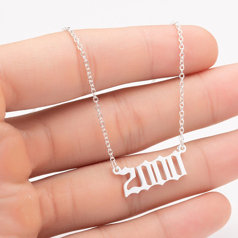 Year 1980-2019 Stainless Steel Men Women Gold Silver Birth Year Necklace Pendant