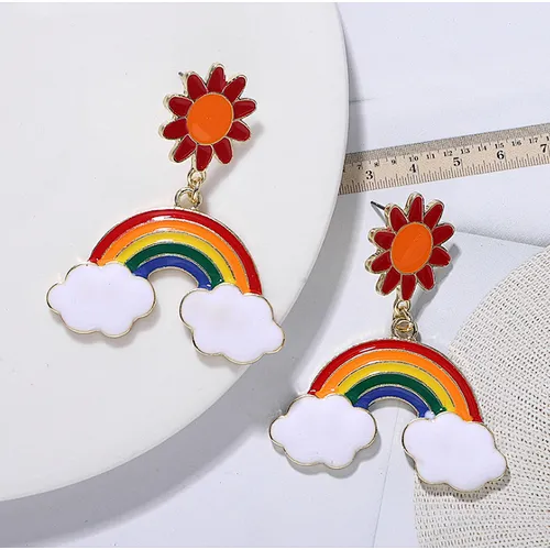Hot sale ready stock enamel Rainbow earring stud