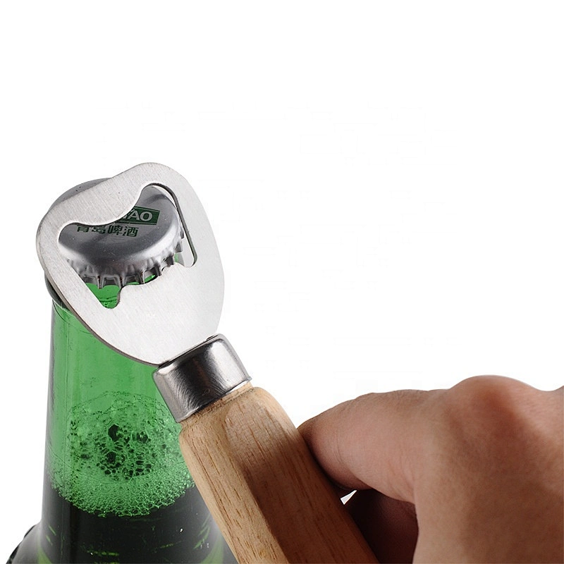 beer bottle opener with wooden handle and custom printing logo