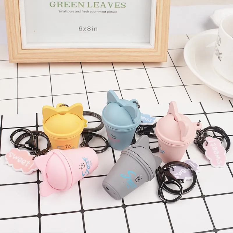 Cute cat Colorful Tea with milk cup Keychain  for bags decoration