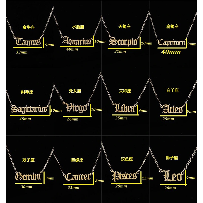 Fashion Twelve Constellation Necklace Stainless Steel Zodiac Sign Pendant Necklace for Women