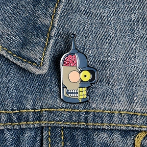Cartoon robot head mask badge funny lapel pins