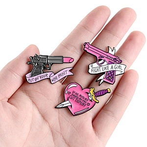 Fight like a girl lipstick gun heart shape feminism lapel pins