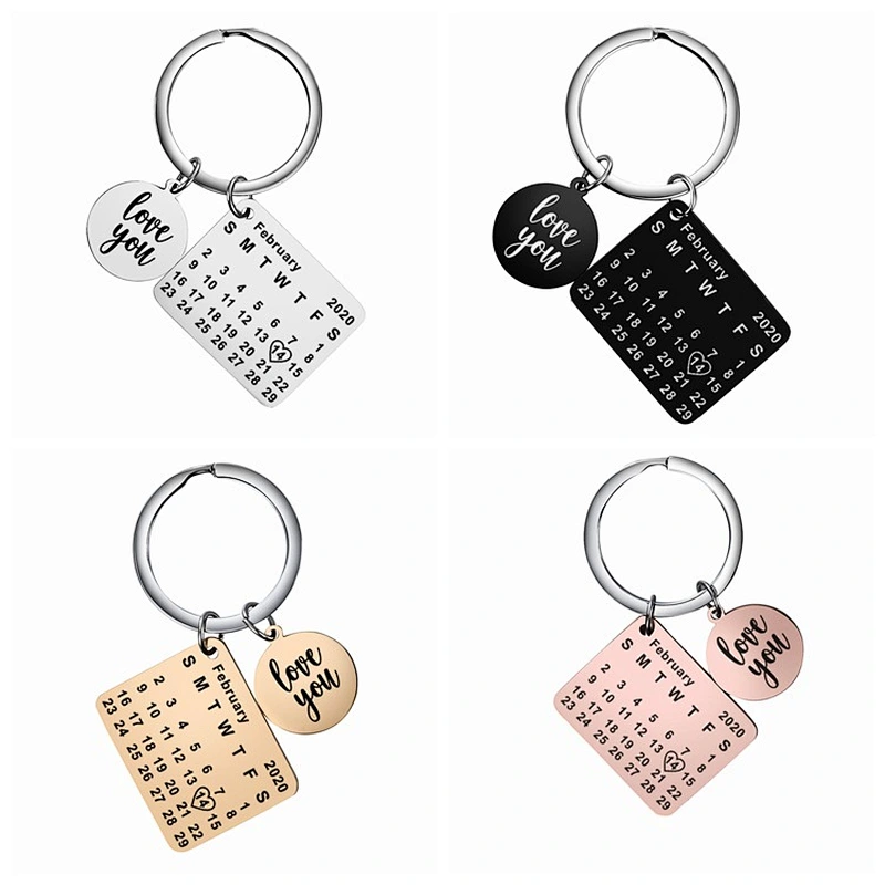 Stainless Steel Valentine's Day Birthday Anniversary Custom Gifts Metal Calendar Keychain
