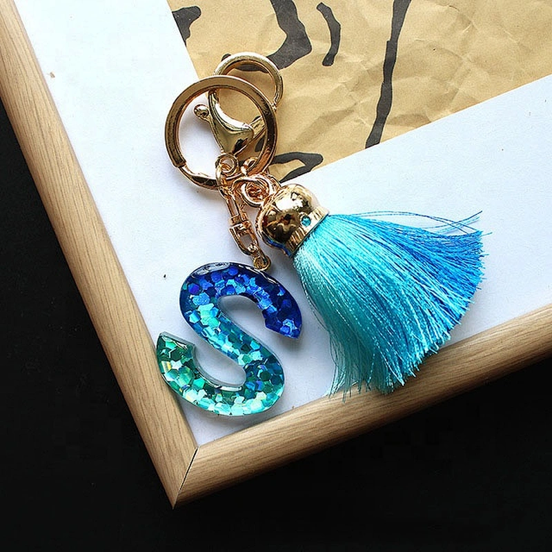 Gradient colors 26 letters A-Z gold starfish foil drops glitter resin acrylic keyring