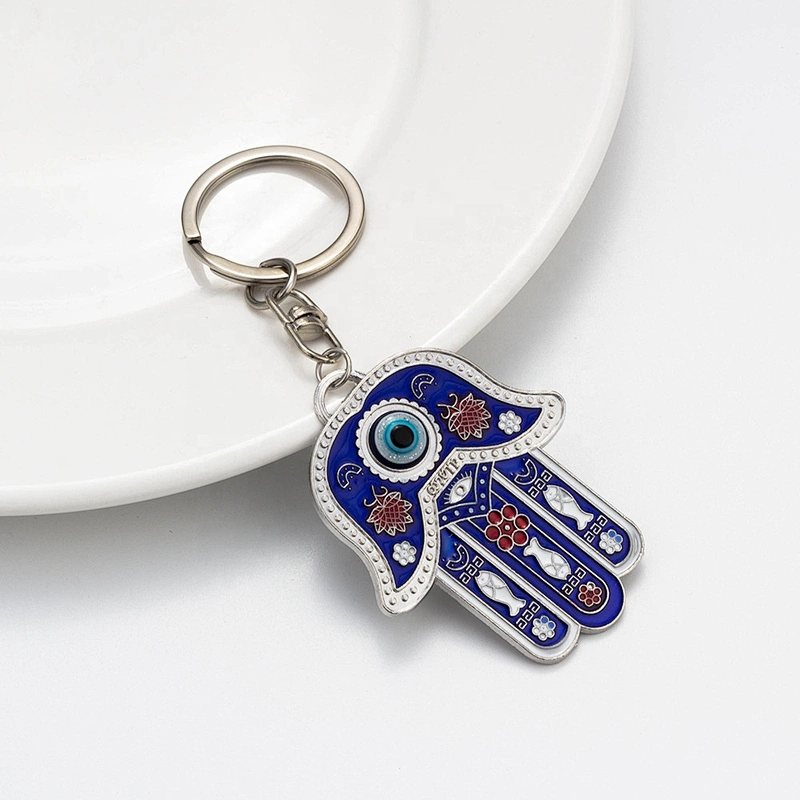 Palm of hand fatima turkey blue evil eye enamel metal keychain