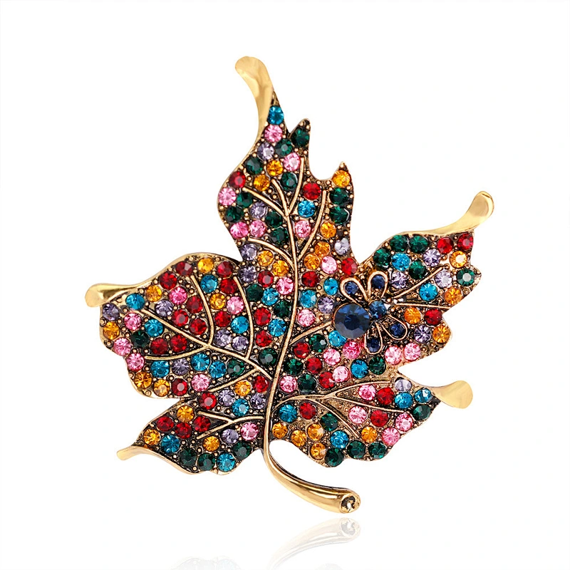 Maple Leaf Pins and Brooches Colorful Rhinestone Badge Pins Brooch Pin Women