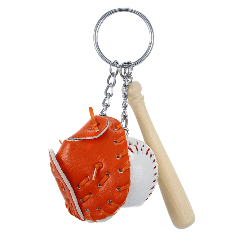 sports goods gifts wooden bat leather baseball keychains