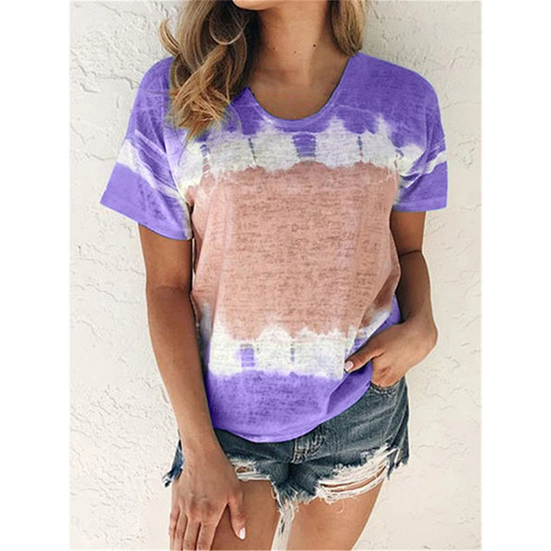 Hot Sell Loose Round Neck Short Sleeve Printed T-shirt for Women