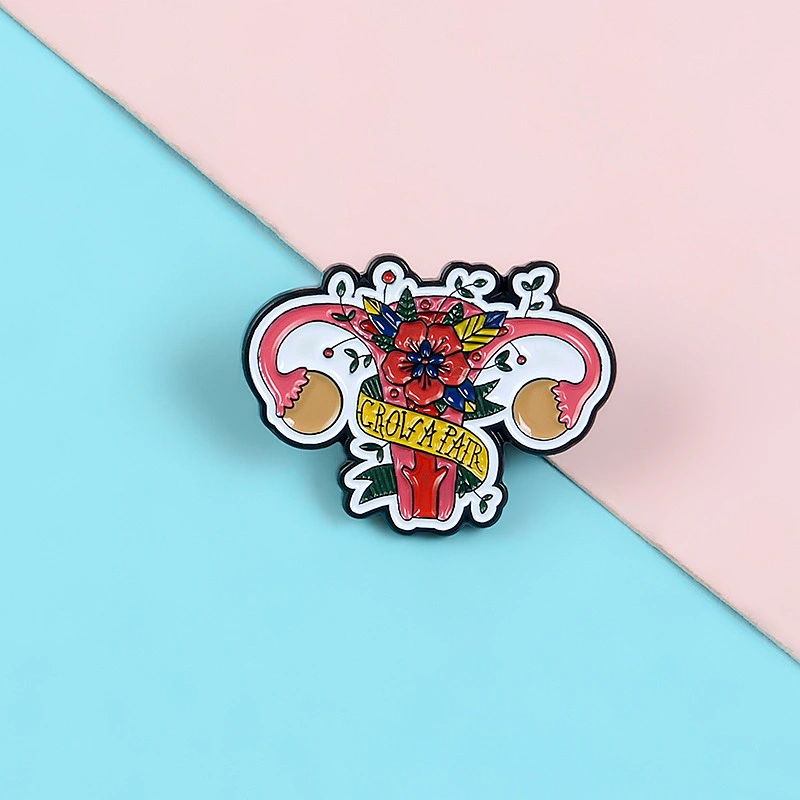uterus organ protection feminism flower collar brooch lapel pin