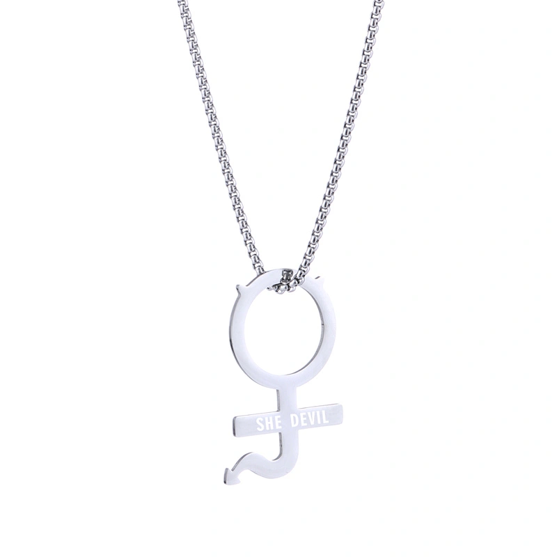 Hot Sale European and American Punk Style SHE DEVIL Pendant Stainless Steel INTERNET GIRL Necklace