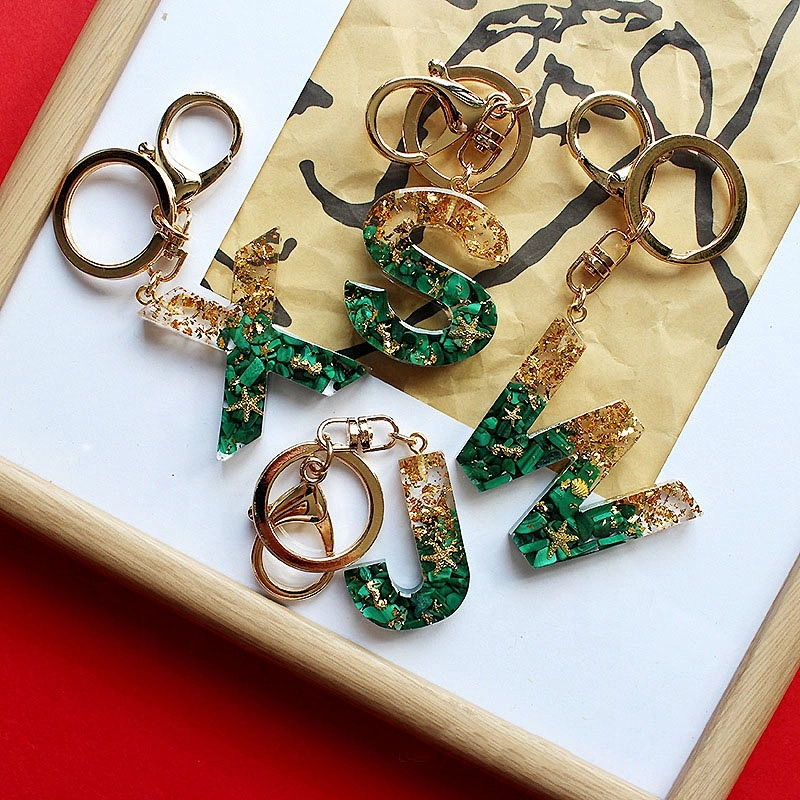 Custom letters keychain glitter drip drops resin handbag charms tassel acrylic keyring