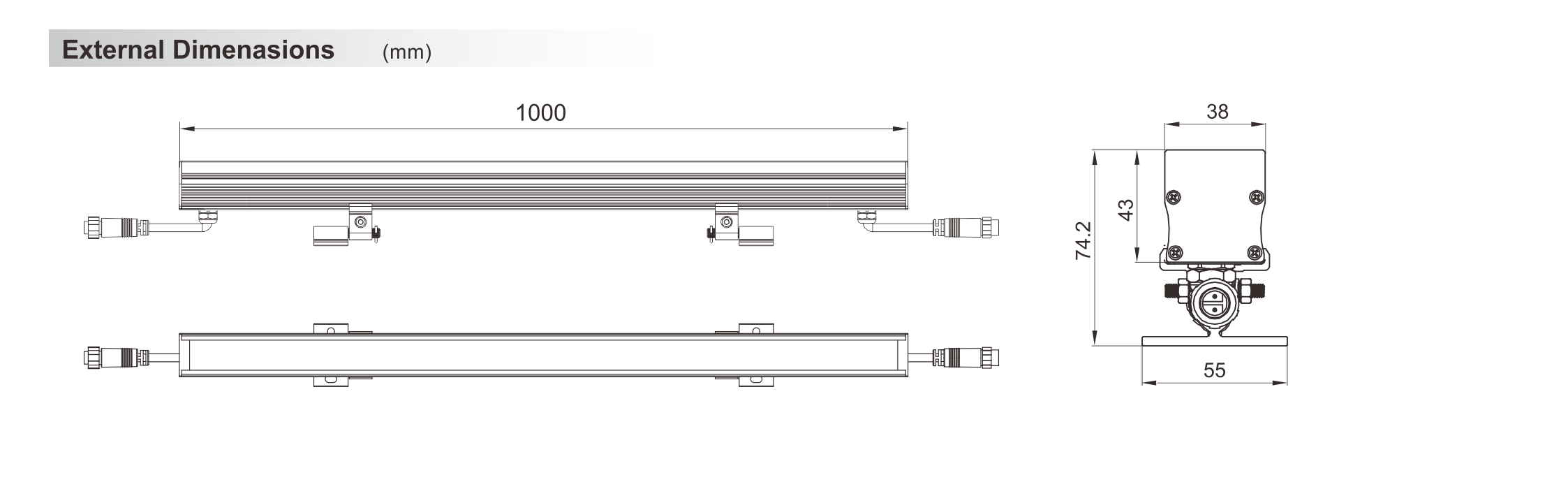 Wall Washer Light 38x43x1000mm - Shone Lighting