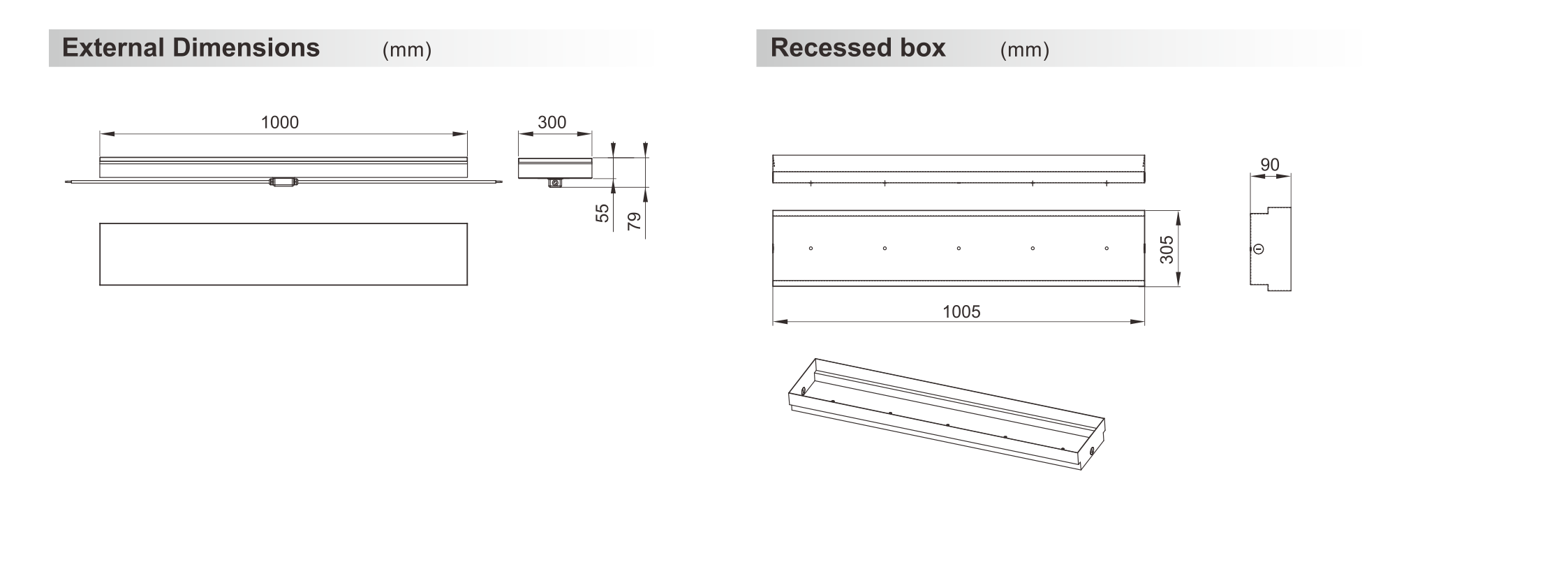 LED Brick 1000x300x55mm - LED brick light - Shone Lighting