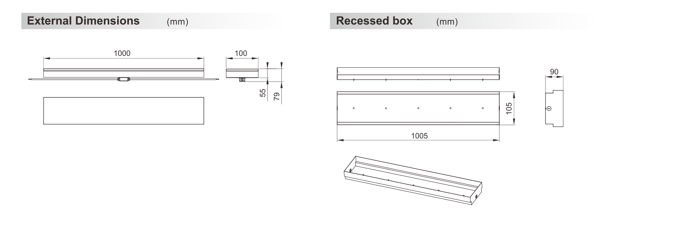 LED Brick 1000x100x55mm - LED brick light - Shone Lighting