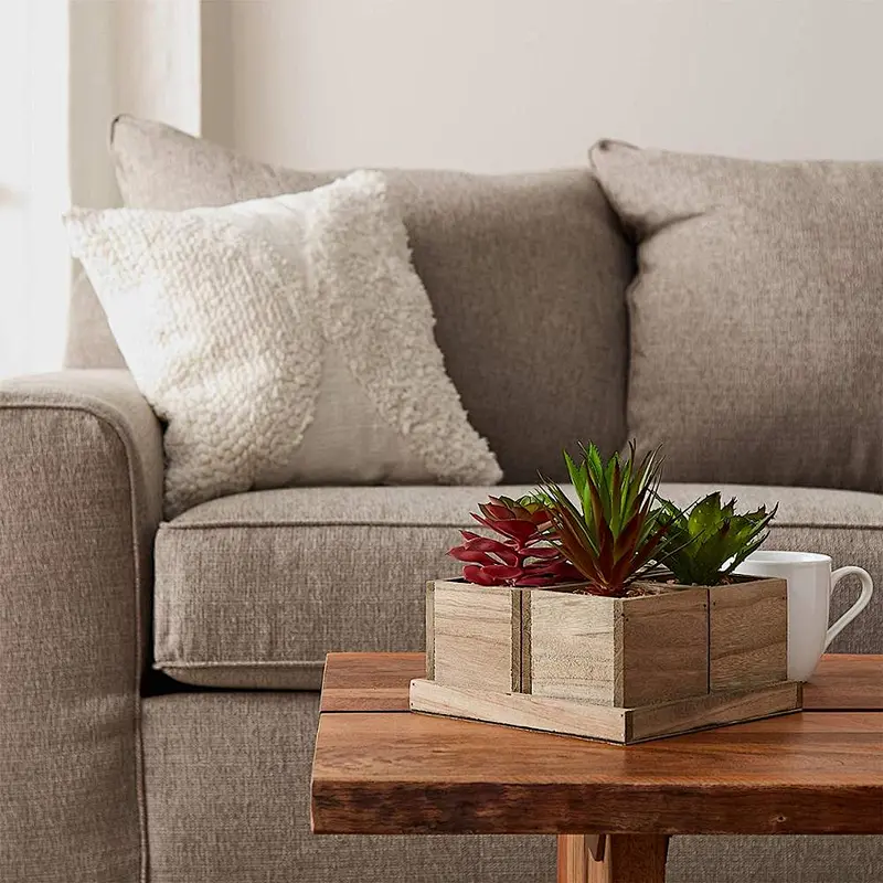 Garden Faux Succulents  Assorted Lifelike Plastic Greenery Arrangement with Decorative Wooden Boxes for Indoor Office