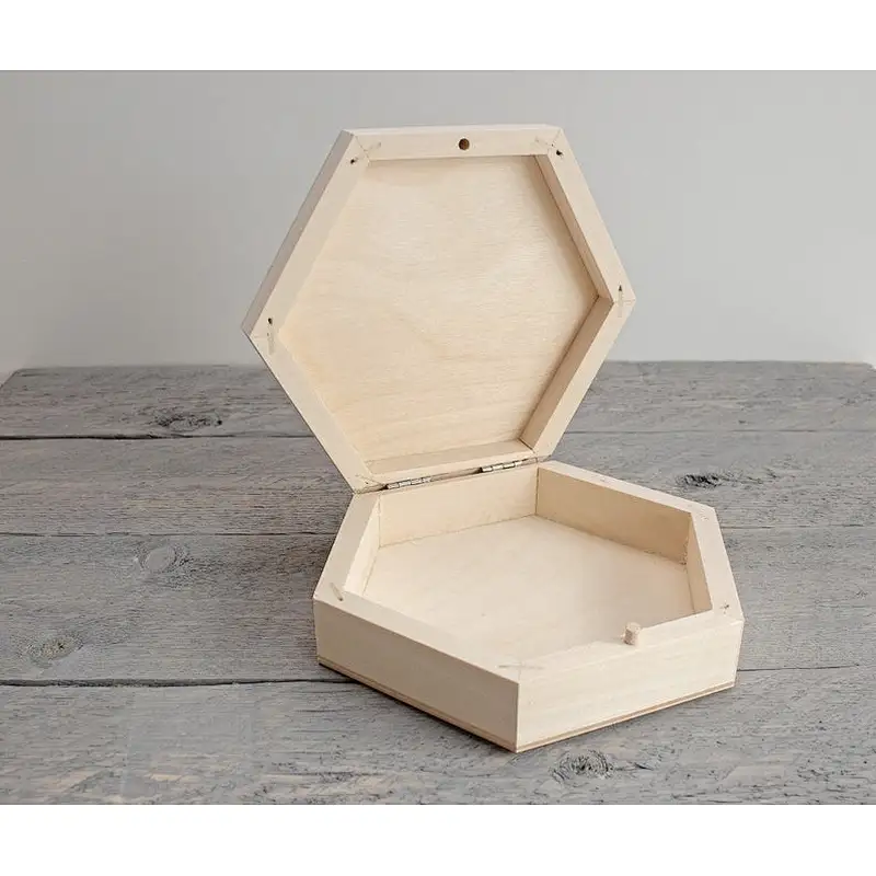 Unfinished  hexagon weeding keepsake storage  wooden box custom