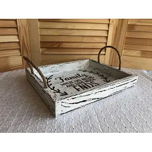 Antique Style Wooden Serving Tray- White tray, Coffee Table Tray,Serving Tray