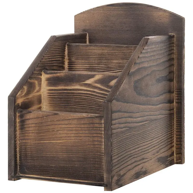 3-Slot Burnt Wood Remote Control Caddy/Media Organizer