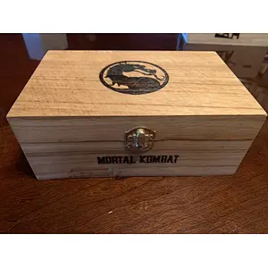 Mortal Kombat engraved wooden box with hinged lid