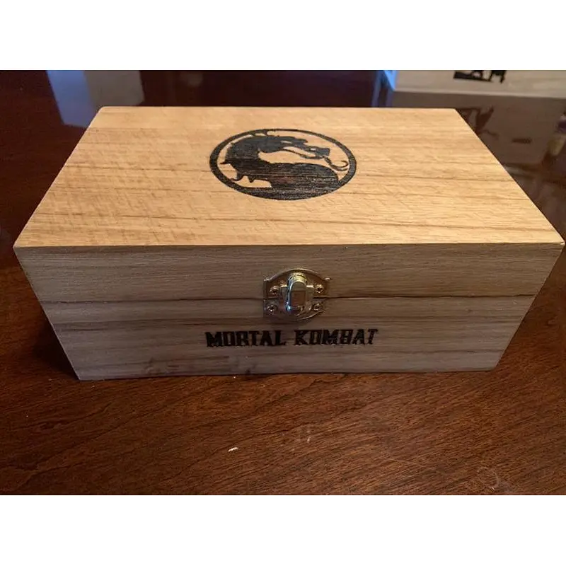 Mortal Kombat engraved wooden box with hinged lid