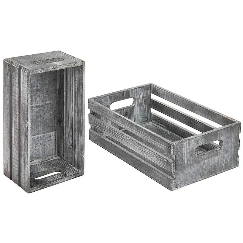 Rustic Wood Storage Crate,set of 2,handles