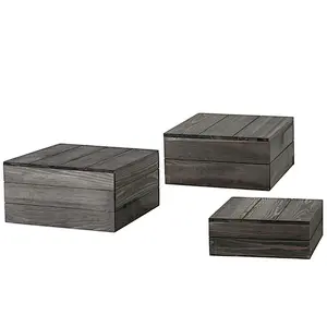 Rustic Gray Wood Crate Display Risers, Set of 3