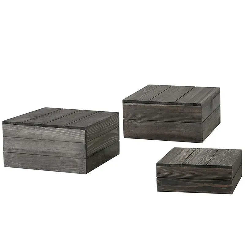 Rustic Gray Wood Crate Display Risers, Set of 3