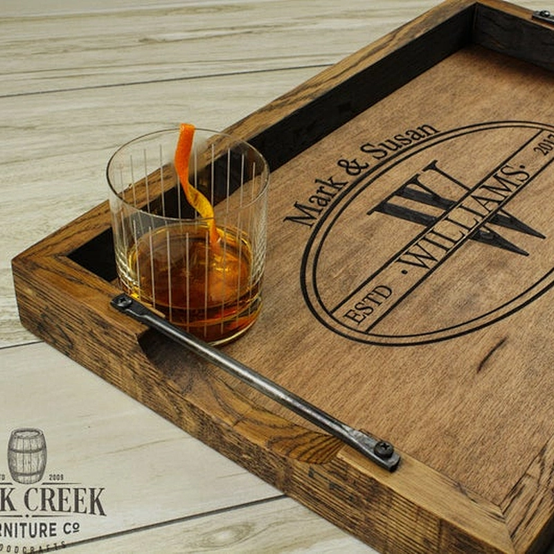 Home decpr Wedding gift personalized serving tray with handles rustic home decor