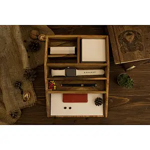Wood Stationery Set Holder For Paper Pencil Glasses Pen Office Decor Desk Accessories Document Holder