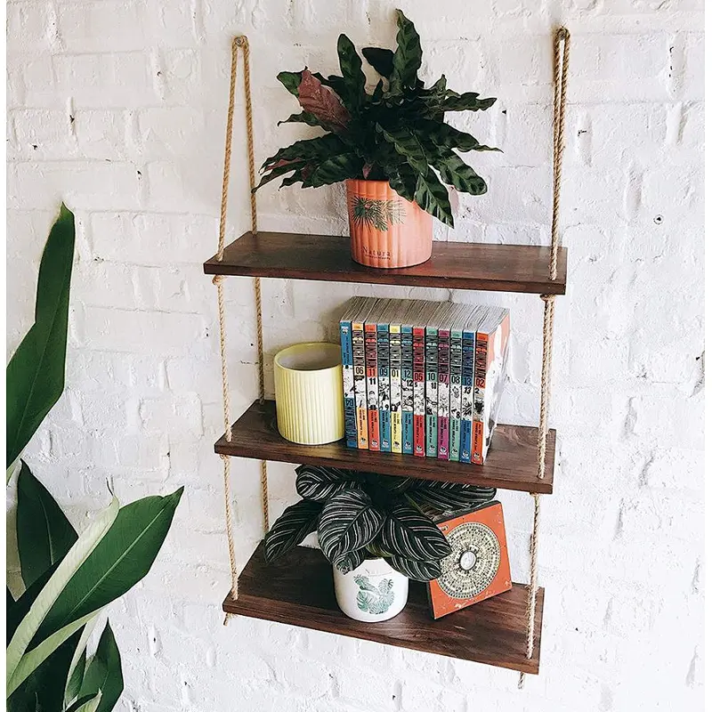Rustic Ladder Planter Shelf- Rustic Wood and Rope Ladder Shelf, Bathroom Organizer, Entryway Shelf for book