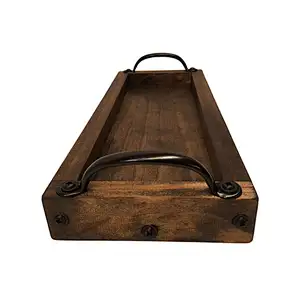 Storage Tray Wholesale  Wooden Tray Table Serving Trays for Ottomans Wooden Tray With Metal Handle Serving Trays for Ottomans